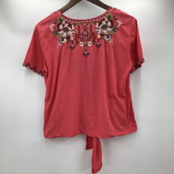 Johnny Was Floral Embroidered Tie-Front Top - Picture 2 of 8